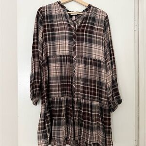 Plaid Button-Down Tunic Dress